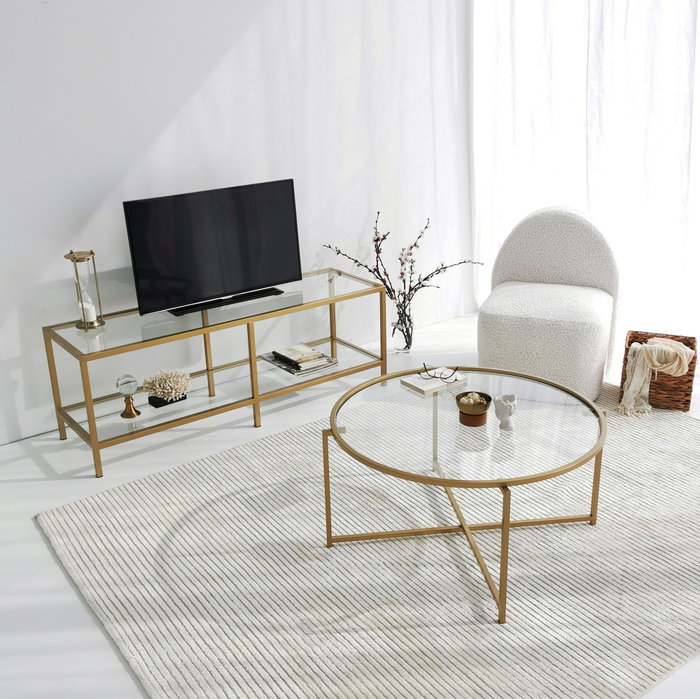 Hanah Home Gold Sun S404 Mesa de Centro con Cristal Templado Dorado